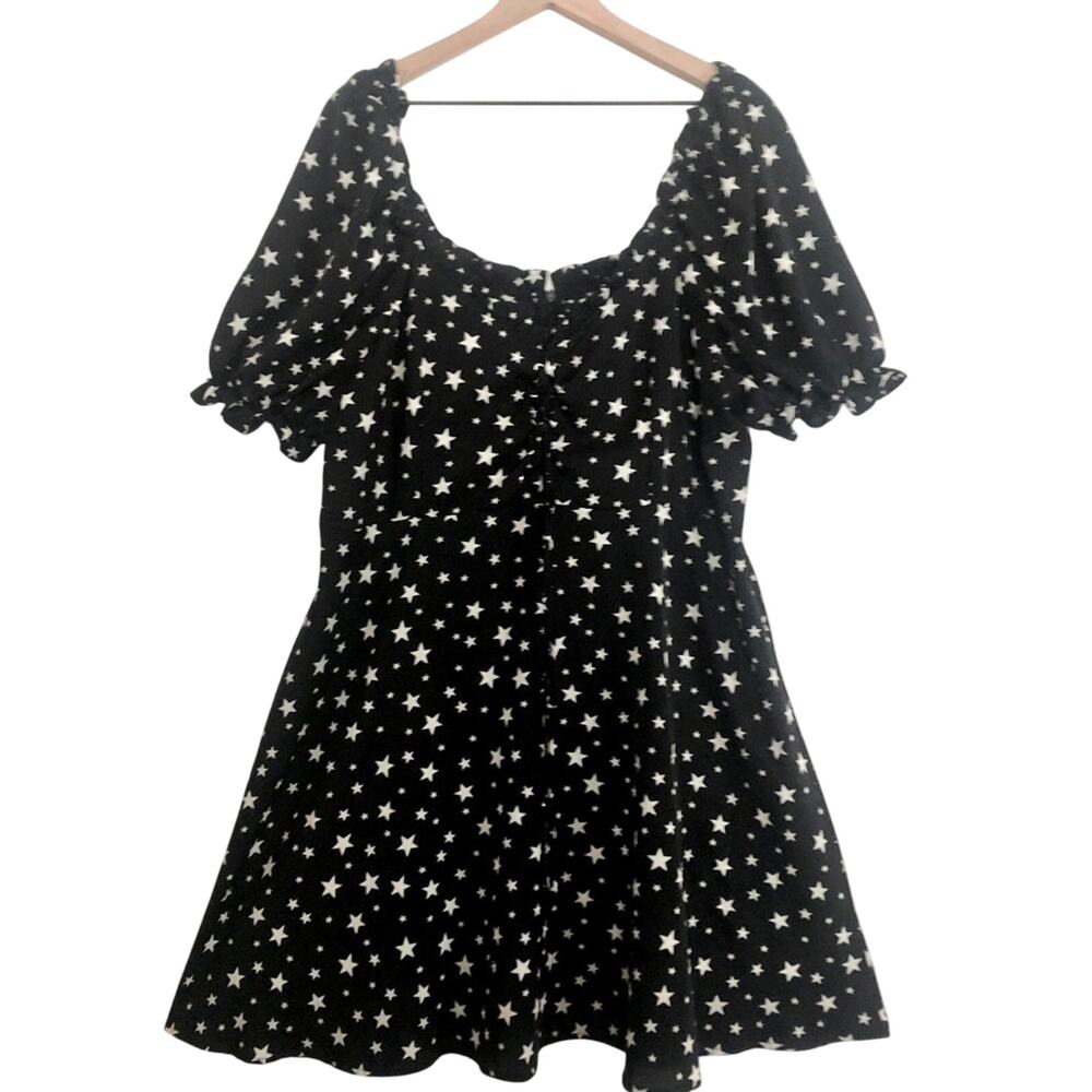 Nasty Gal Black White Star Print Lace Up Tie Ruffle Fit Flare Mini Dress 16 18